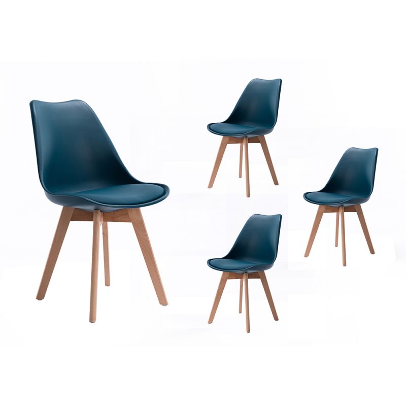 SAREN - Lot de 4 chaises scandinaves en simili avec pieds bois - Bleu