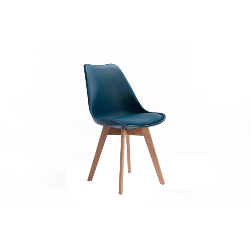 SAREN - Lot de 4 chaises scandinaves en simili avec pieds bois - Bleu