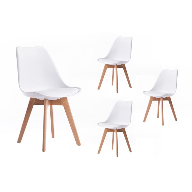 SAREN - Lot de 4 chaises scandinaves en simili avec pieds bois - Blanc