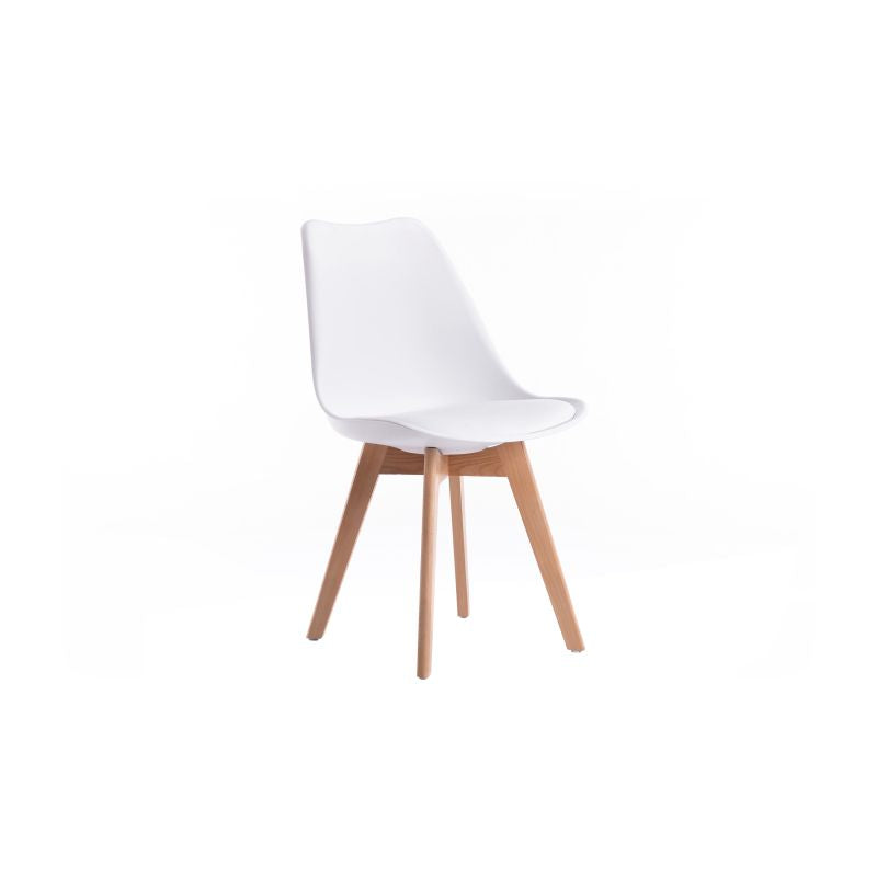 SAREN - Lot de 4 chaises scandinaves en simili avec pieds bois - Blanc