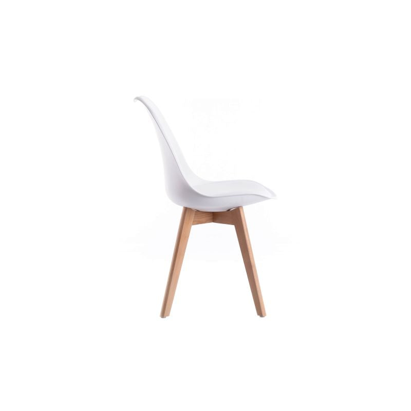 SAREN - Lot de 4 chaises scandinaves en simili avec pieds bois - Blanc