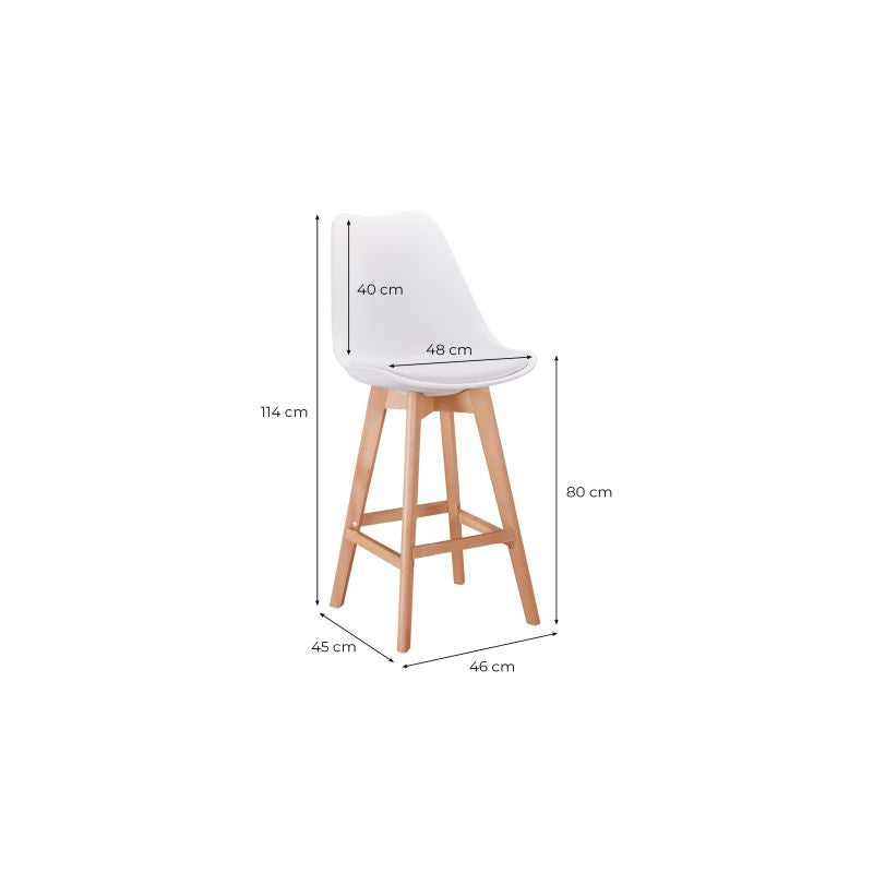 SAREN - Lot de 4 tabourets de bar scandinave avec pieds bois - Blanc