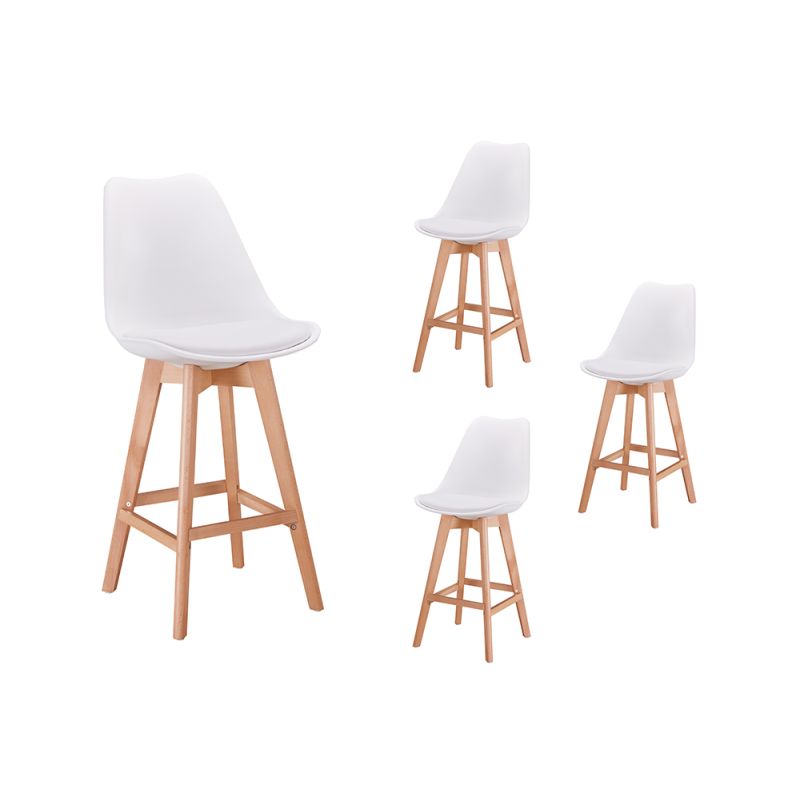 SAREN - Lot de 4 tabourets de bar scandinave avec pieds bois - Blanc