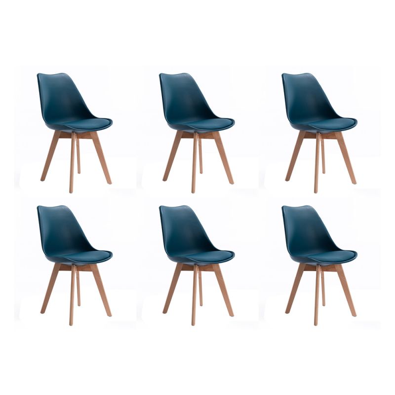 SAREN - Lot de 6 chaises scandinaves en simili avec pieds bois - Bleu