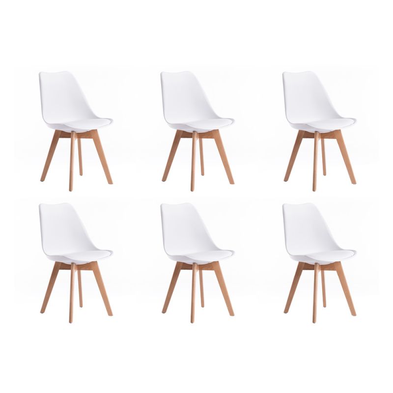 SAREN - Lot de 6 chaises scandinaves en simili avec pieds bois - Blanc