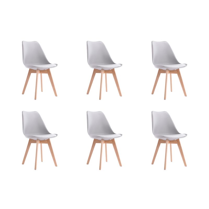 SAREN - Lot de 6 chaises scandinaves en simili avec pieds bois - Gris