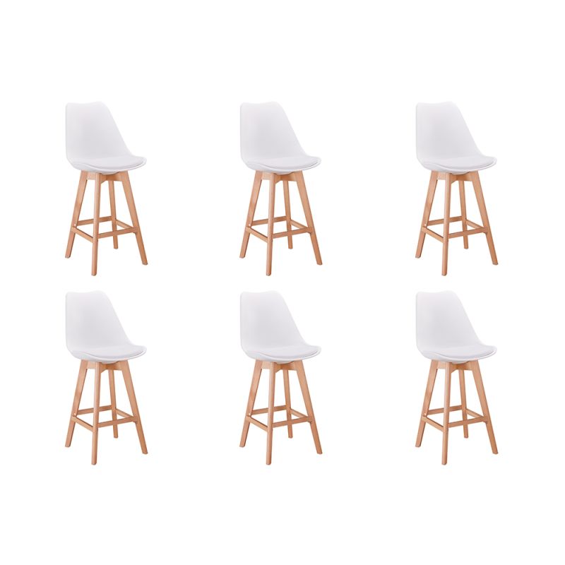 SAREN - Lot de 6 tabourets de bar scandinave avec pieds bois - Blanc