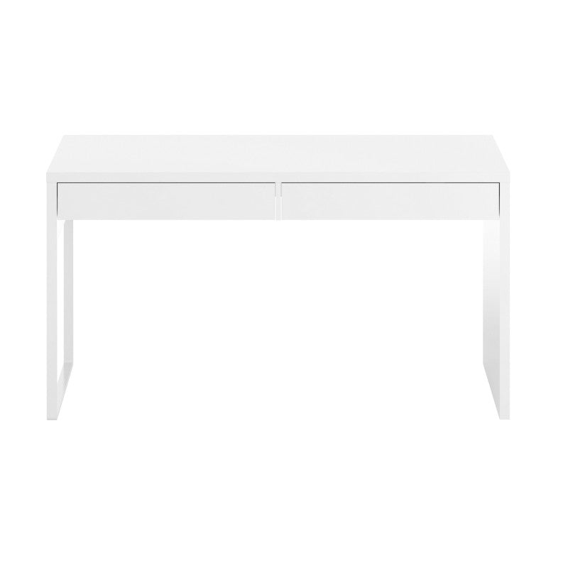 VIGO - Bureau design piètement réversible 2 tiroirs L138 cm - Blanc