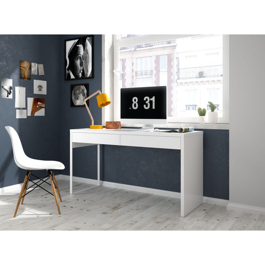 VIGO - Bureau design piètement réversible 2 tiroirs L138 cm - Blanc