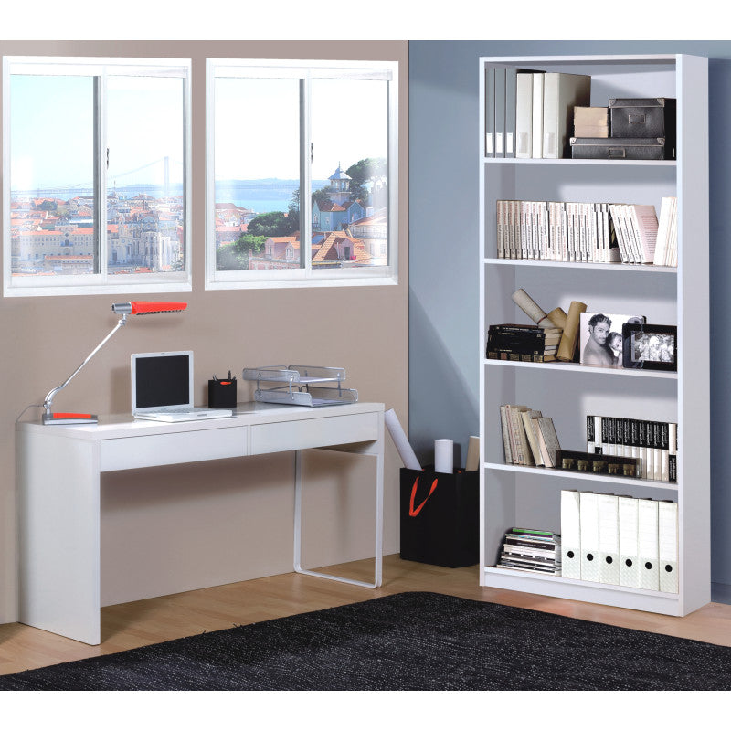 VIGO - Bureau design piètement réversible 2 tiroirs L138 cm - Blanc