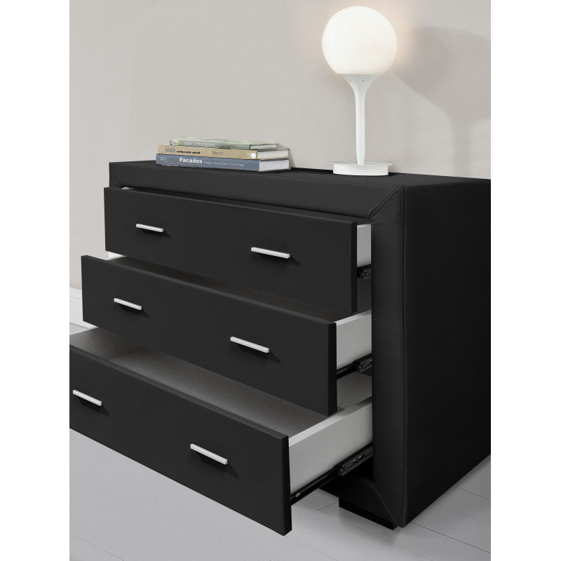 WASSY - Commode de chambre 3 tiroirs en simili - Noir