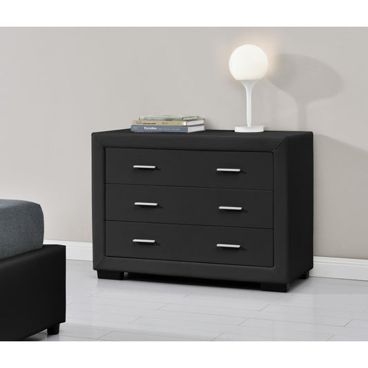 WASSY - Commode de chambre 3 tiroirs en simili - Noir