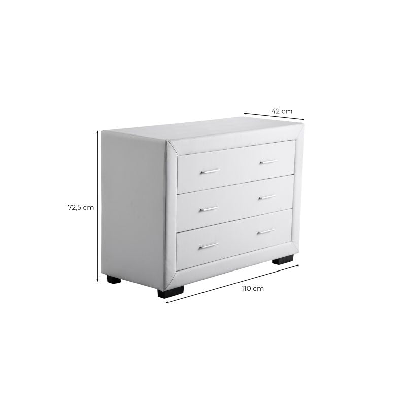 WASSY - Commode de chambre 3 tiroirs en simili - Blanc