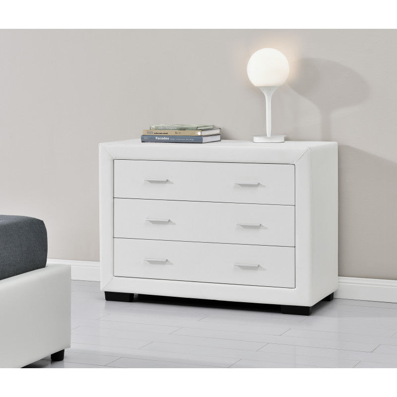 WASSY - Commode de chambre 3 tiroirs en simili - Blanc