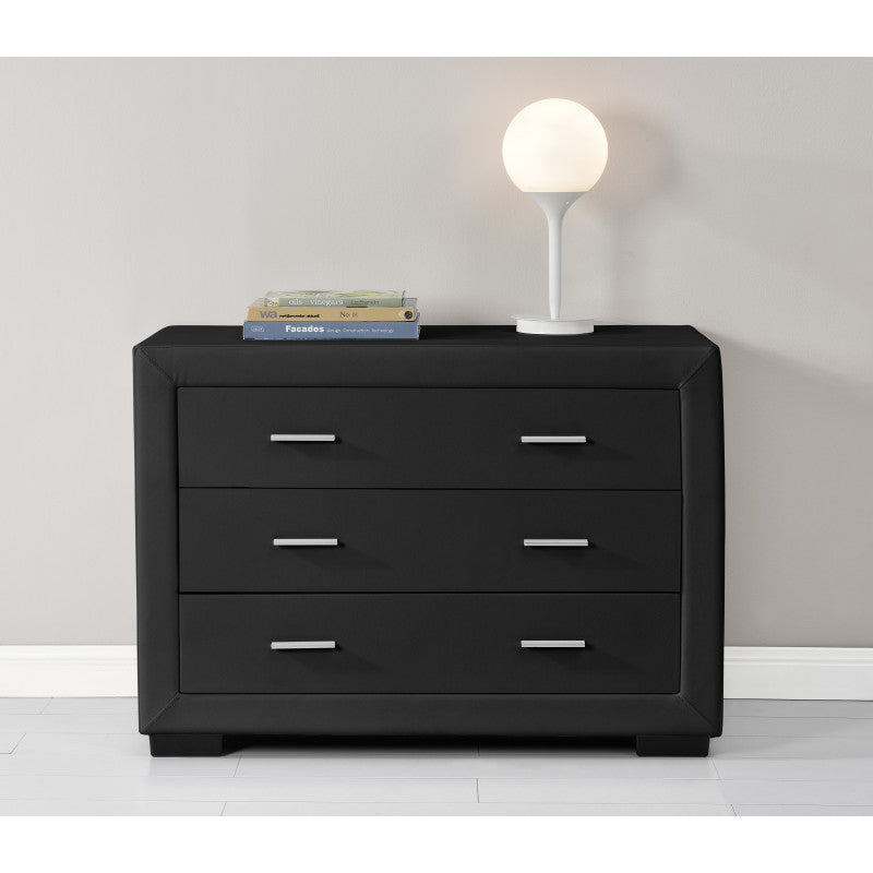 WASSY - Commode de chambre 3 tiroirs en simili - Noir