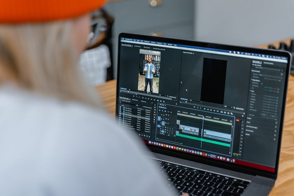 Close-up of video editing software on laptop, focused on timeline.